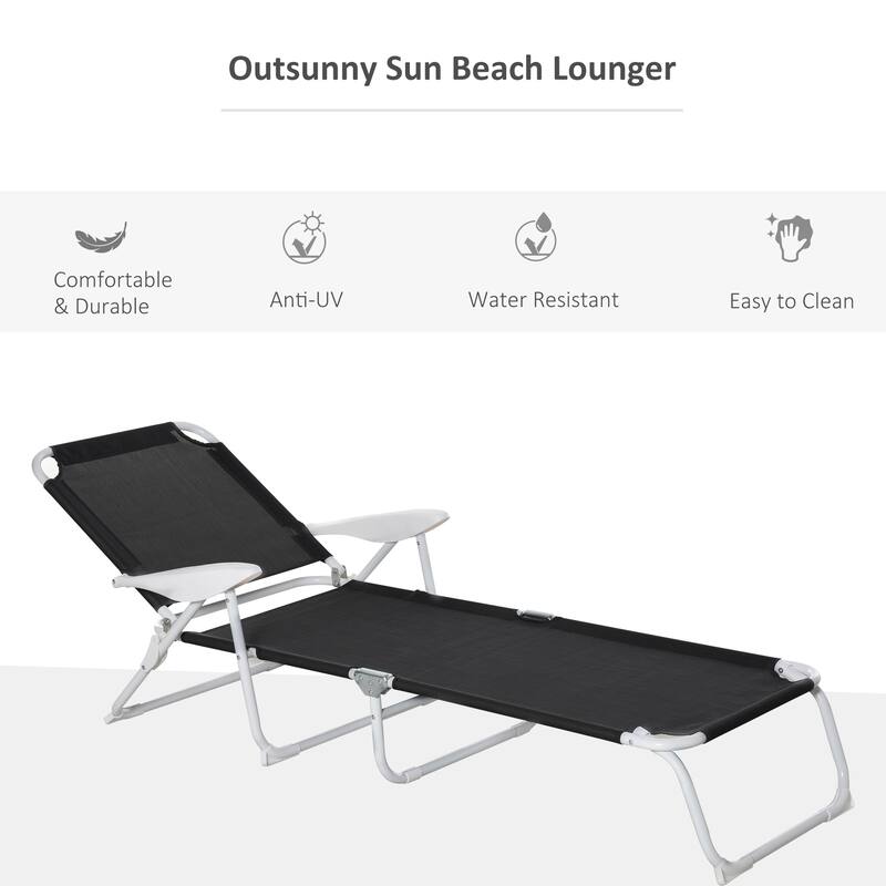 Folding Outdoor Chaise Lounge Chair with 4-Position Adjustable Backrest and Armrests for Beach Poolside or Patio