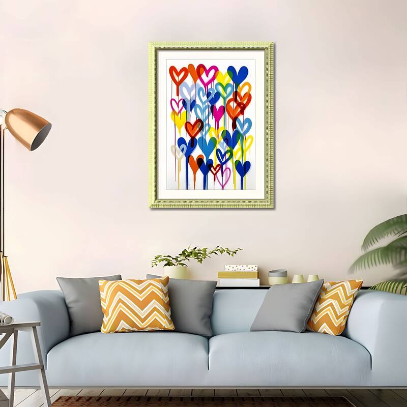 Set of 2 Colorful Heart Graffiti Framed Wall Art - Replaceable Canvas Prints with Solid Wood Picture Frames - Blue+Red