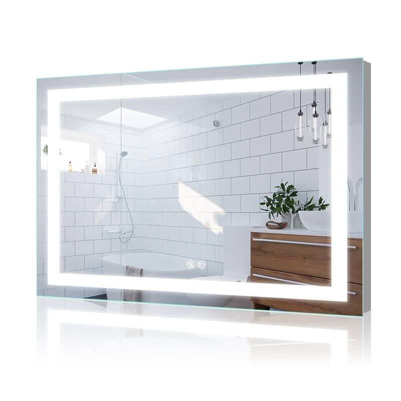LED Bathroom Vanity Mirror Wall Mounted Anti-Fog Dimmable Mirror with 2 Buttons Vertical & Horizontal Hang - 48×36
