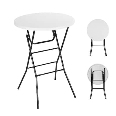 31.5'' Round Folding Picnic Table, Portable Waterproof Plastic Table with Detachable Legs for Indoor & Outdoor Events