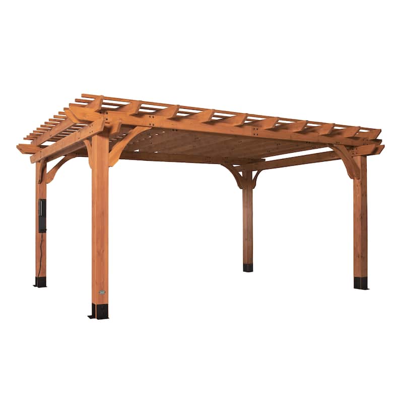 Backyard Discovery Beaumont 16'x12' Cedar Wood Pergola w/ Trellis Roof - Brown - 16'0" x 12'0"