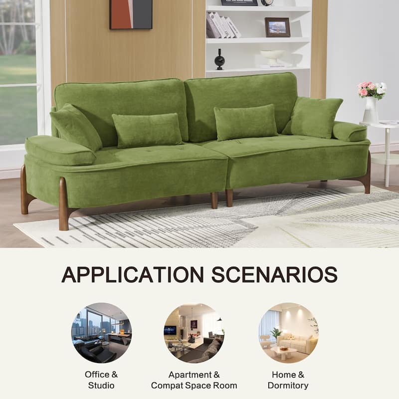 103-inch Green Foam Sofa with Pillows for Multiple Spaces