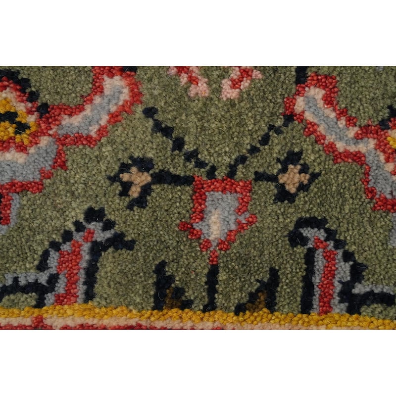 Hand Knotted Oriental 100% Wool Carpet Transitional All-Over Green Oushak Runner Rug - 9' 11'' X 2' 6''