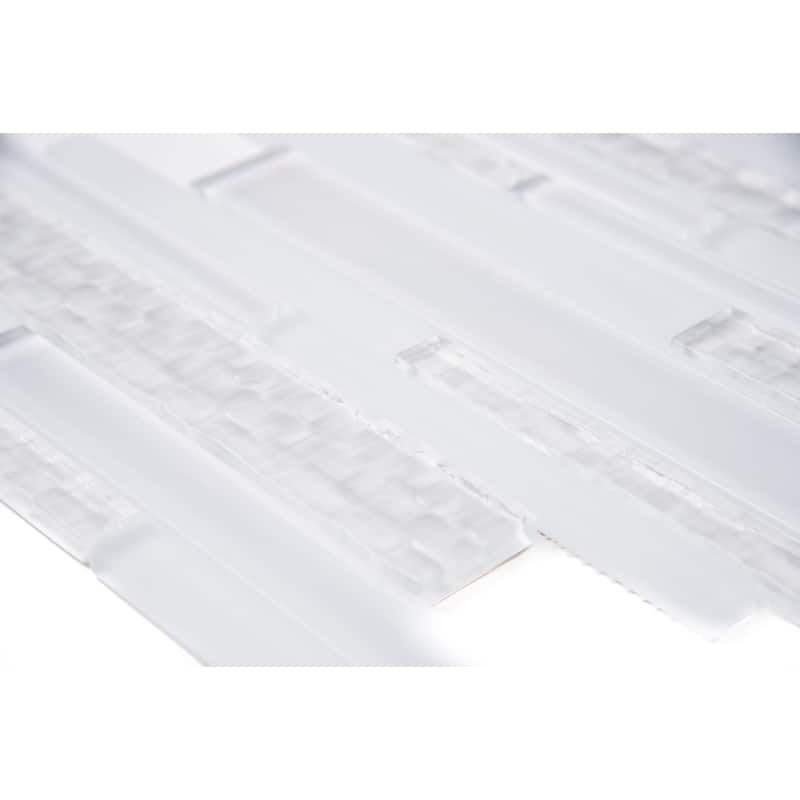 The Tile Life Karma Random Sized Brick White 12x12 Textured Glass Mosaic Backsplash & Wall Tile