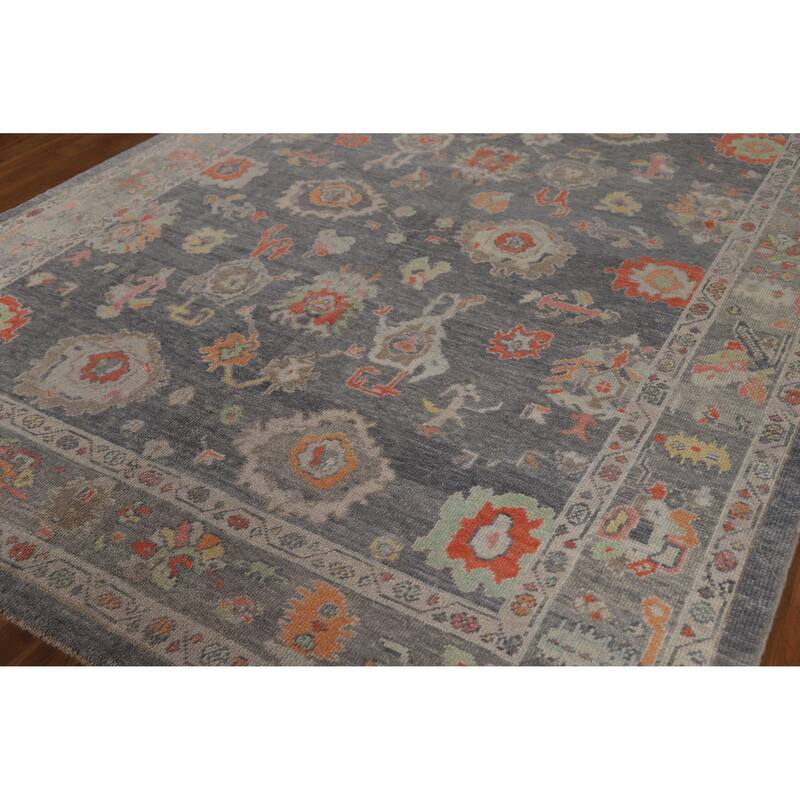 Hand Knotted Oriental 100% Wool Carpet Transitional All-Over Greys & Charcoal Oushak Area Rug - 10' 2'' X 7' 11''