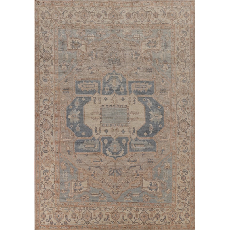 Hand Knotted Oriental 100% Wool Carpet Transitional Medallion Beige & Ivories Oushak Area Rug - 11' 8'' X 9' 3''