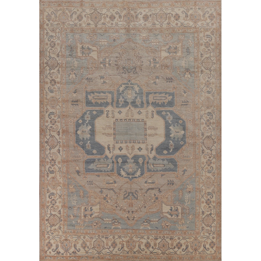 Hand Knotted Oriental 100% Wool Carpet Transitional Medallion Beige & Ivories Oushak Area Rug - 11' 8'' X 9' 3''