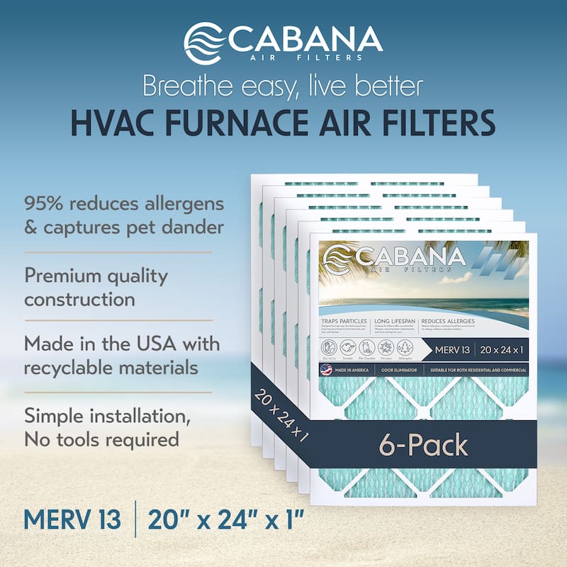 Cabana Air Filters 6 Pack HVAC Furnace Air Filters, MERV 13, 20 x 24 x 1, White - 0.89