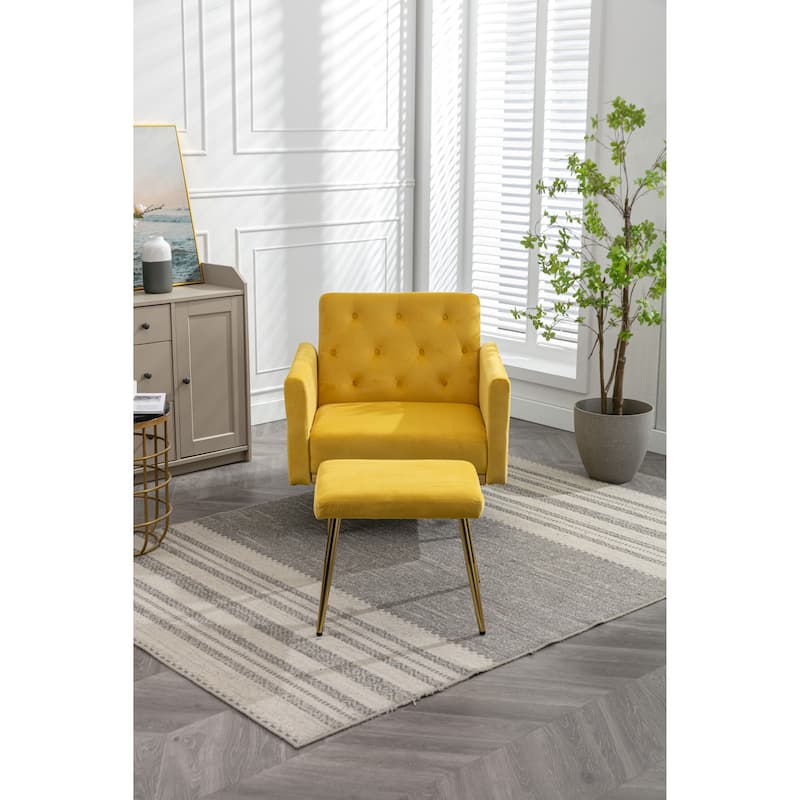 Bottom Tufted Accent Lounge Chair with Adjustable Arm and Back