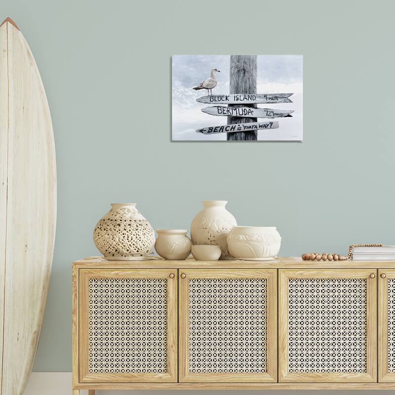 Stupell Vacation Beach Signs with Seagull Canvas Wall Art Design By Robin-Lee Viera