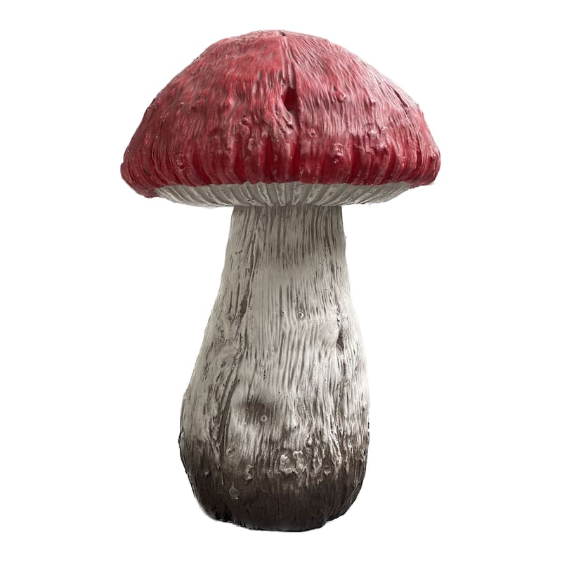 HomeRoots 15" Red And White Polyresin Mushroom Outdoor Statue