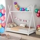 preview thumbnail 10 of 16, Twin Size House Platform Bed With Triangle Structure,Headboard for Home White