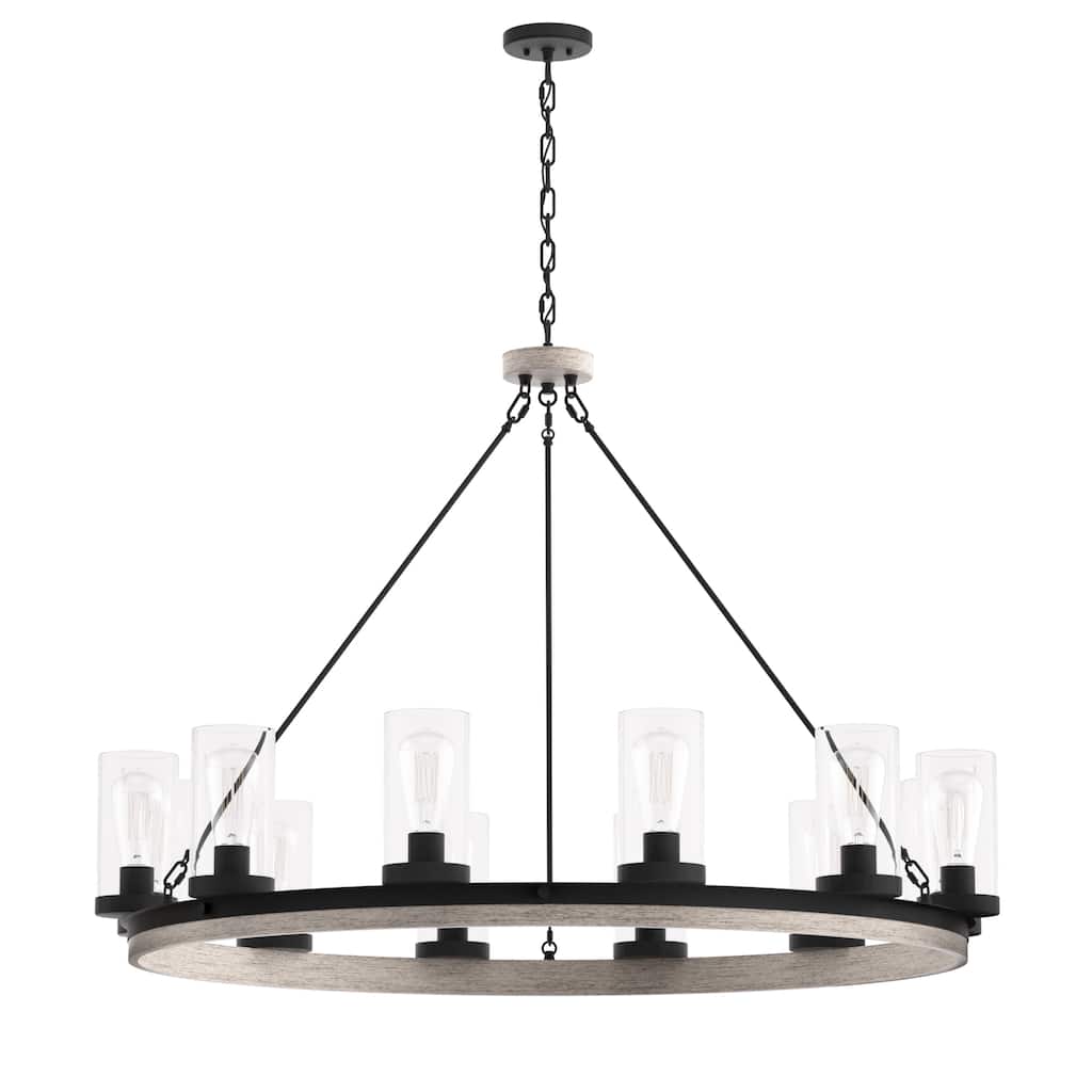 12-light Farmhouse Wood Grain Wagon Wheel Chandelier