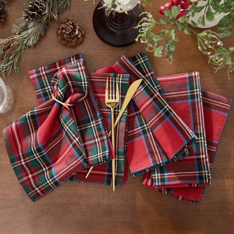 Stowe Tartan Holiday Plaid Cotton Napkins, Set of 8