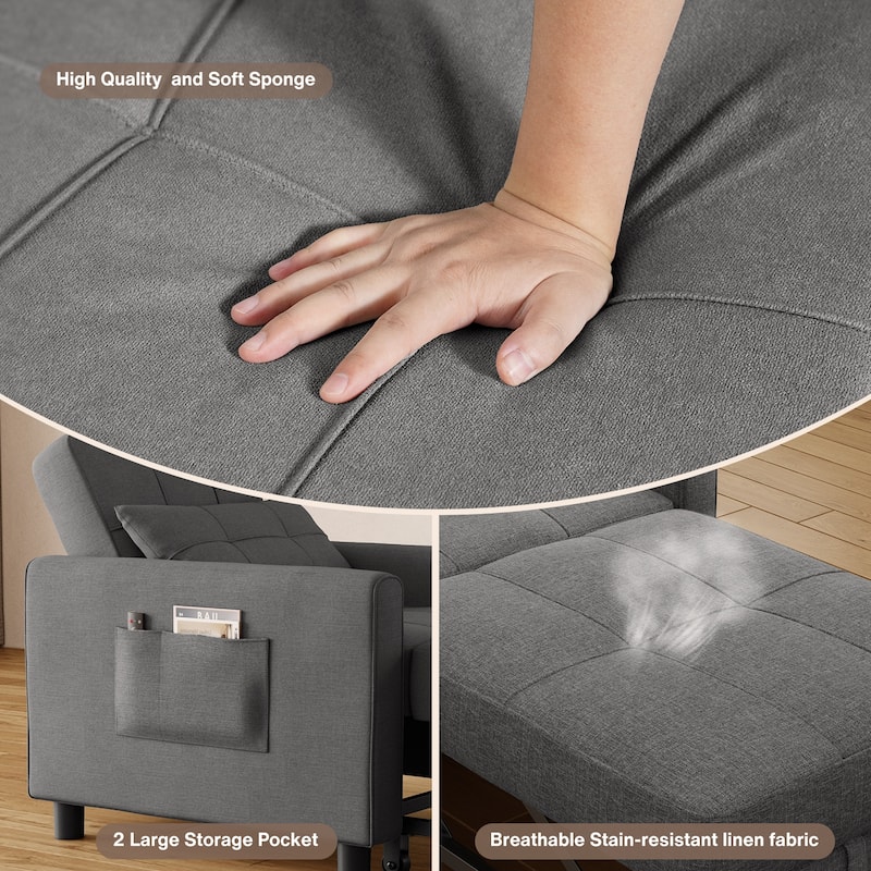 3 in 1 Pull Out Sleeper Sofa Bed, Convertible Modern Adjustable Upholstered Sleeper Chair Sofa