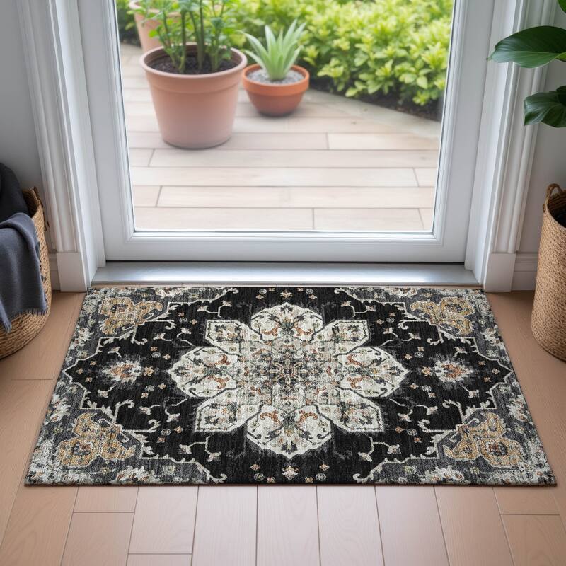 Machine Washable Indoor/Outdoor Traditional Heriz Chantille Rug