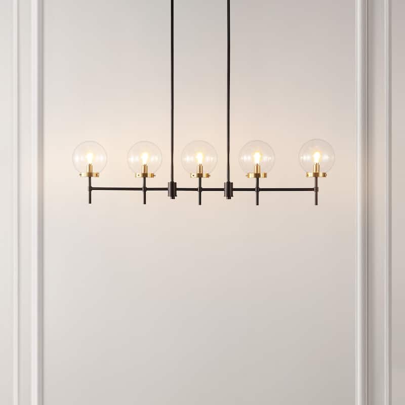 SAFAVIEH Lighting Alisee 45" Modern & Contemporary Pendant (5-Bulb) - 45" W x 6" D x 43" H - Oil Rub Bronze - 45Wx6Dx43H