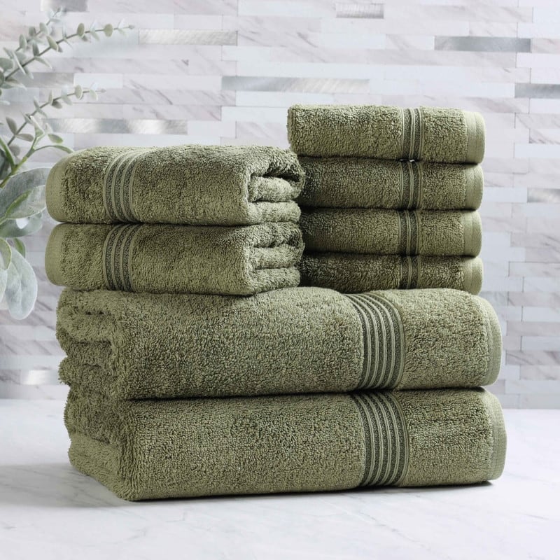 Superior Heritage Egyptian Cotton Absorbent 8-Piece Towel Set - Forest Green