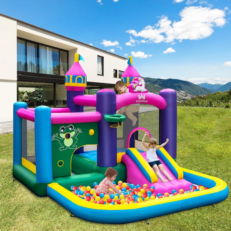 Gymax Inflatable Unicorn-themed Bounce House 6-in-1 Kids Bounce Castle
