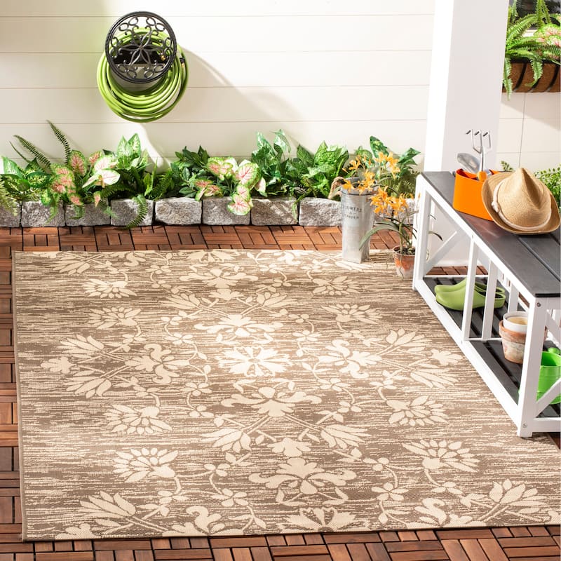 SAFAVIEH Courtyard Tetsuko Indoor/ Outdoor Waterproof Patio Backyard Rug - 5'3" x 7'7" - Dark Beig/Beige