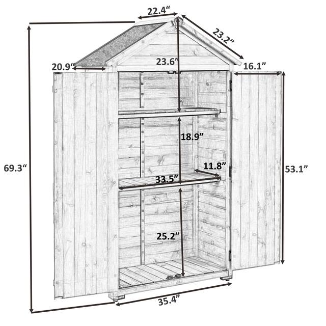 Vhon 5.8ft x 3ft Outdoor Wood Storage Shed with Waterproof Asphalt Roof & Lockable Doors