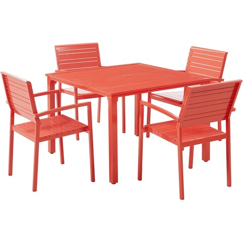 Mod Luna 5-Piece Patio Dining Set in Coral with 4 Slat Dining Chairs and 41-in. Slat Dining Table