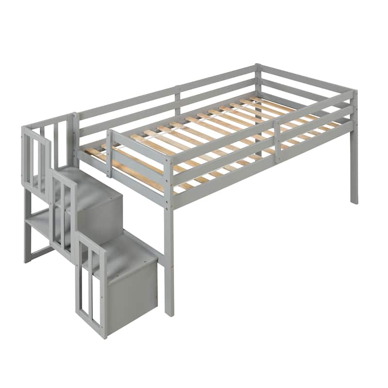 Twin Pine Loft Bed with Staircase & Fence