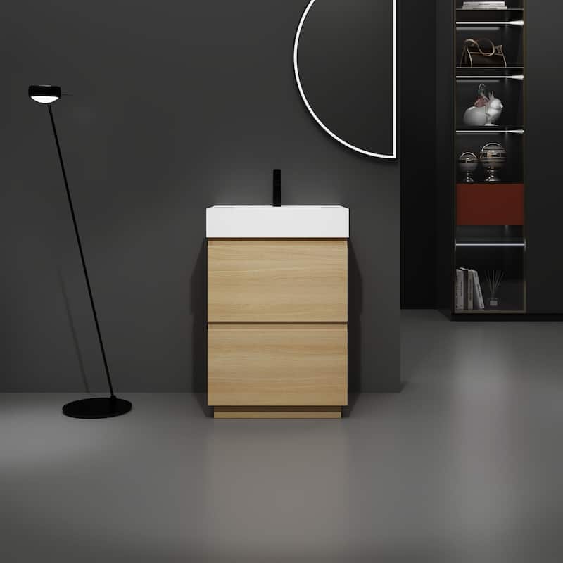 24 in. W x 18 in. D x 35 in. H Single Sink Freestanding Bath Vanity with White Resin Top