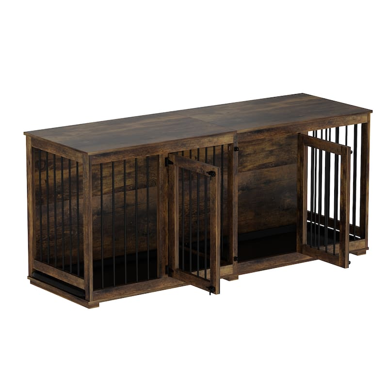 Dog Crate Furniture Indoor - Wooden Dog Kennel with Room Divider,Trays