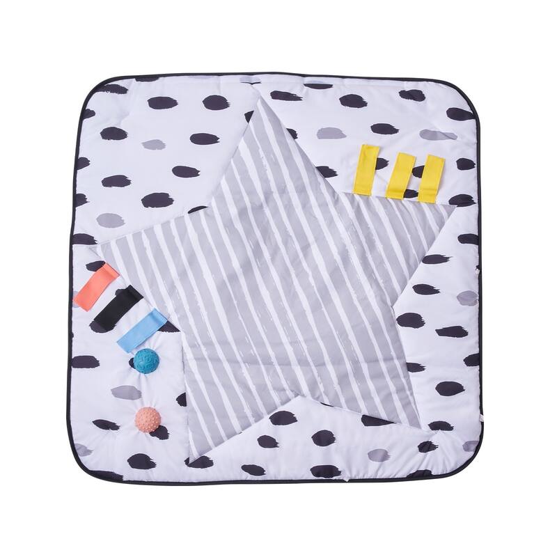 Multi-Color Baby Tummy Time Play Gym Activity Mat with 6 Sensory Toys and 2 Touch Balls for Infants - 34.4” x 34.4” x 17.3”