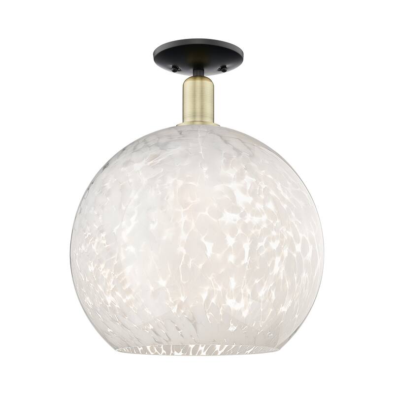 Innovations Lighting Endless Possibilities Arcadia - White Mouchette - 1 Light 14" Semi-Flush Mount - Black Antique Brass