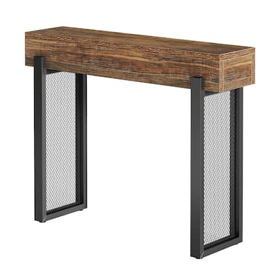Industrial Small Console Table with Mesh Metal Legs for Entryway