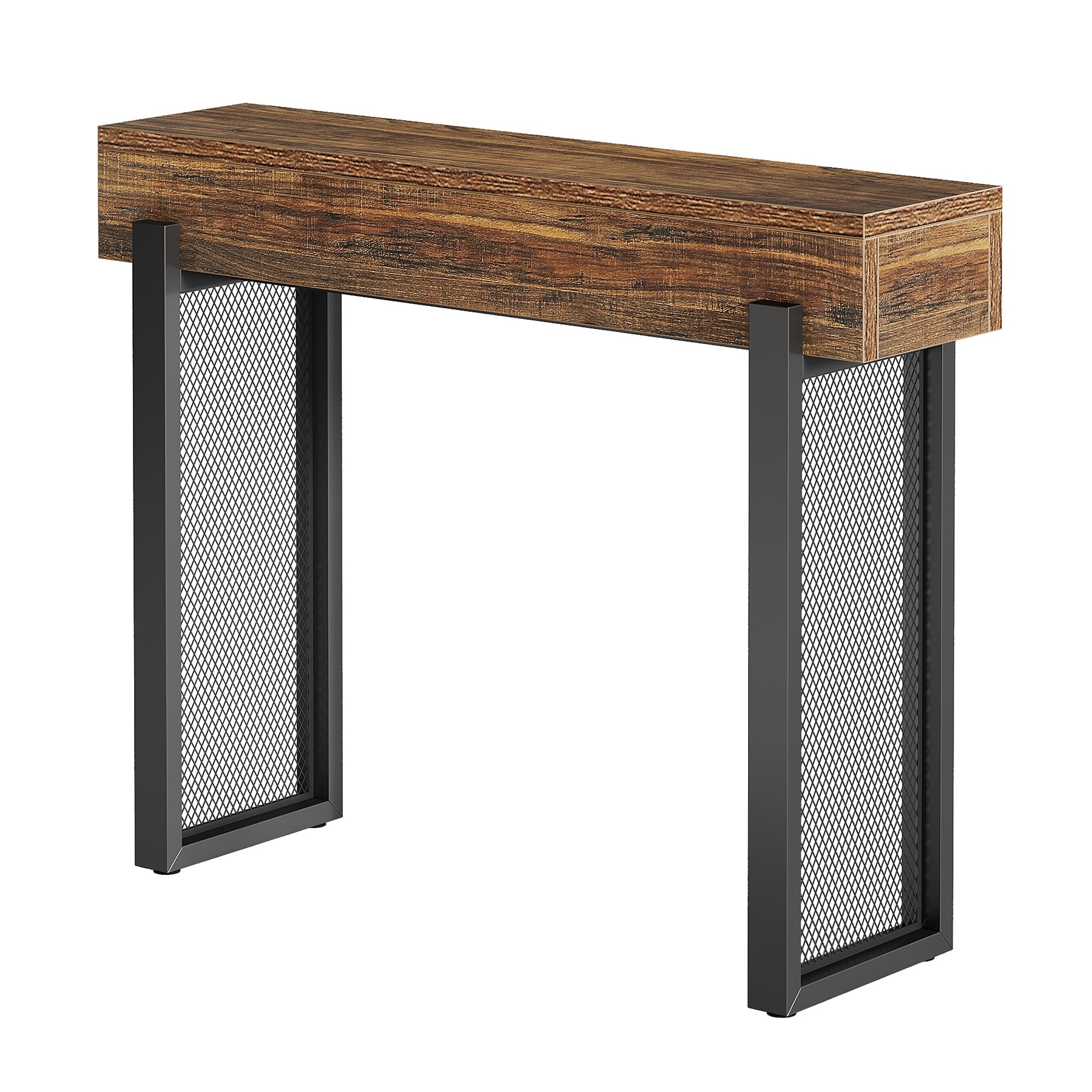 Industrial Small Console Table with Mesh Metal Legs for Entryway