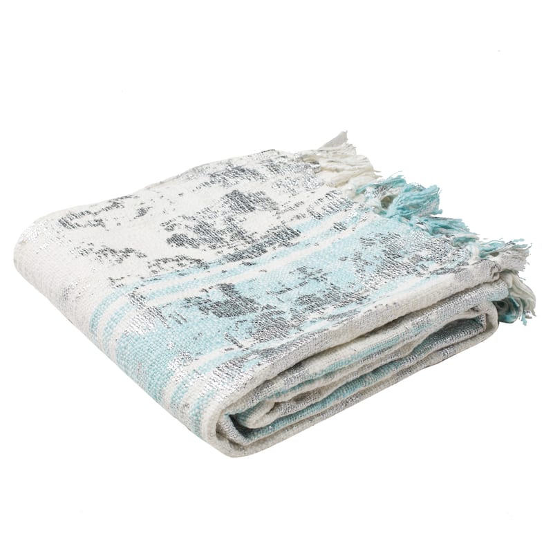 SAFAVIEH Shere Metallic White/Blue Throw