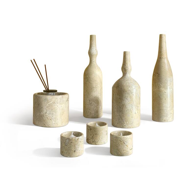 Roomfitters Natural Marble Living Room Accessories Set, Luxury 7-Piece Stone Decor Collection