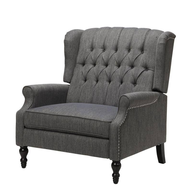 Oversized Wingback Push-Back Recliner with Footrest, Tufted Back, Nailheads