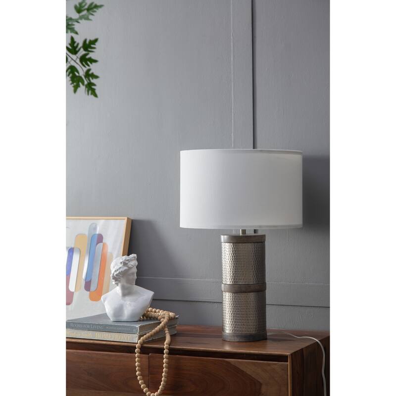 D16x24.4" Hammered Iron Table Lamp with Mango Wood(Lamp Shade Assembly Required)