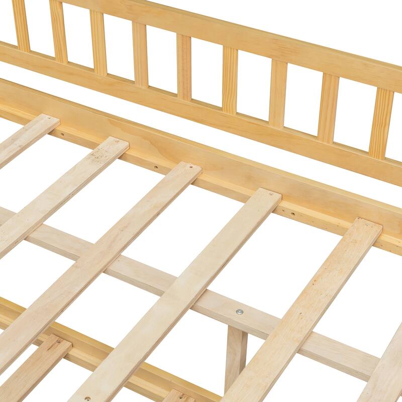 Montessori Bed House Bed with Trundle Bed and Headboard, Wood Daybed Platform Bed Frame No Box Spring Needed for Boys Girls