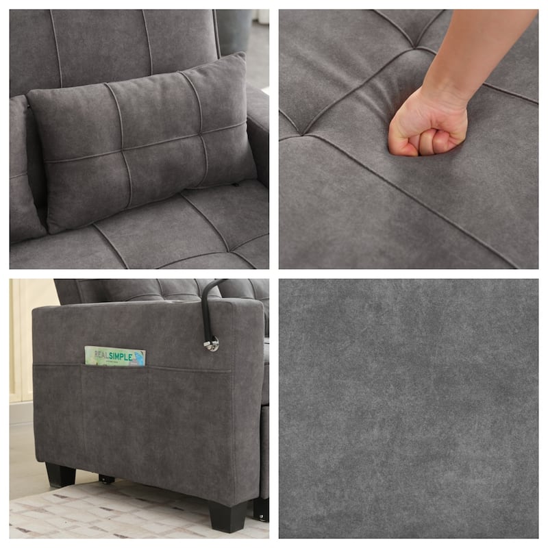 Futon Convertible 3-in-1 Pull Out Sleeper Sofa with USB Ports