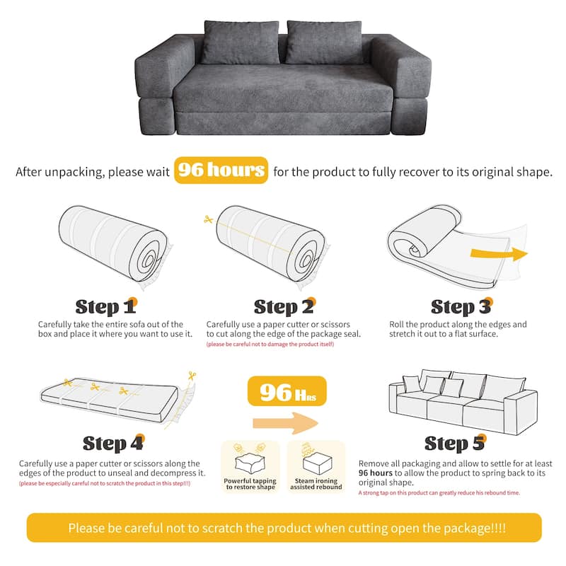 Folding Memory Foam Sleeper Sofa Bed Chenille Floor Couch Convertible into Sleeping Mattress with Rectangle Pillow and Cushions