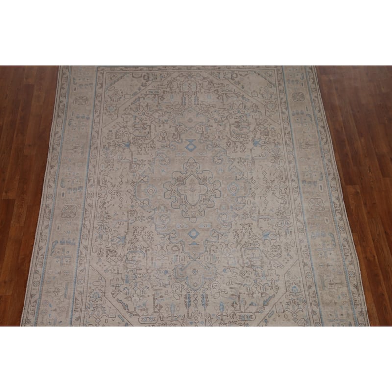 Distressed Muted Tabriz Persian Rug Handmade Vintage Wool Carpet - 6'5" x 9'3"