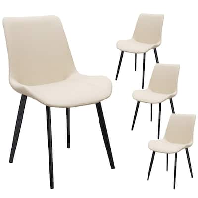 Beige PU Leather Dining Chair with Metal Legs, Modern Upholstered Chair Set of 4 for Kitchen, Restaurant, Living, Meeting Room