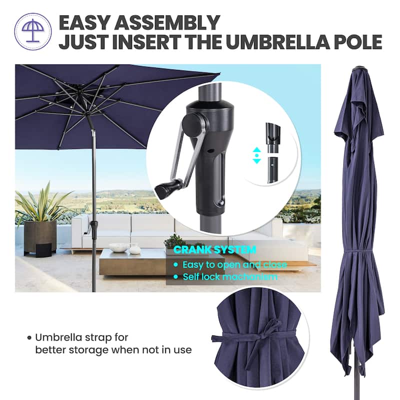 Crestlive 9 x 5 FT Double Top Patio Outdoor Market Umbrella Table Umbrella, Base Not Included