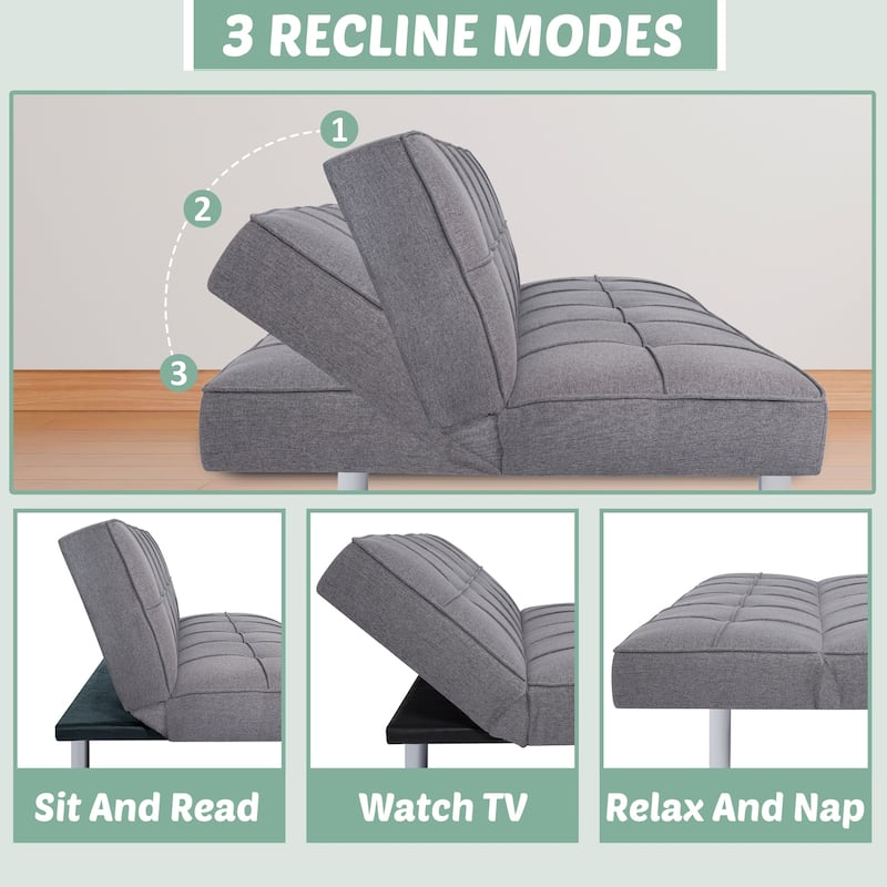 Modern Comfort Futon Sofa Bed - Tufted, Convertible, Linen Fabric, Sleeper Couch for Living Room or Guest Room