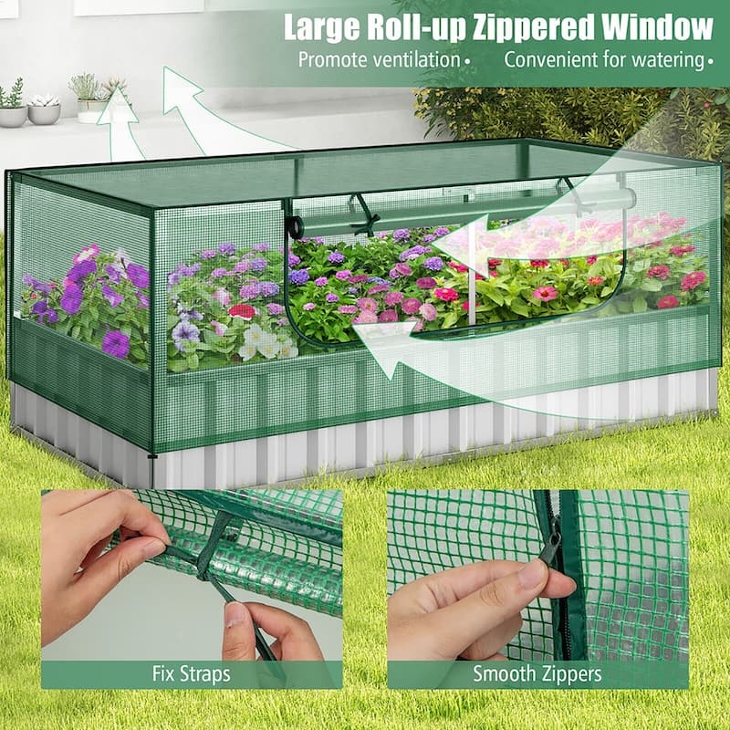 Gymax 69'' x 36'' x 28'' Galvanized Raised Garden Bed w/ Cover Roll-up