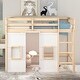 preview thumbnail 19 of 34, Twin Size Loft Bed with Built-in Storage Wardrobe & 2 Windows, Wooden Bed Frame w/Ladder & Safety Guardrail for Boys & Girls Natural+White - Twin