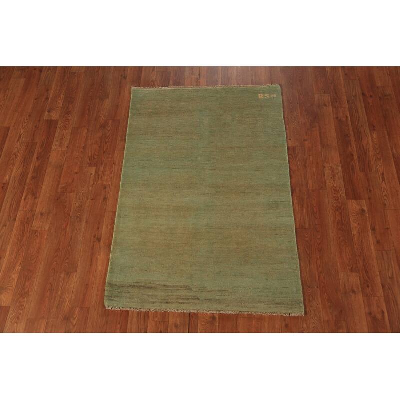Gold & Green Modern Gabbeh Oriental Rug Hand-Knotted Wool Carpet - 2'8" x 4'0"