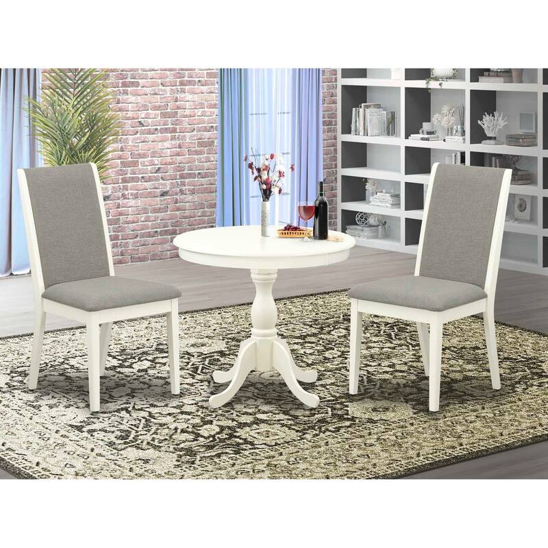 3-Piece Linen White Finish Solid Wood Top - Dining Room Set with High Back - Seats 4