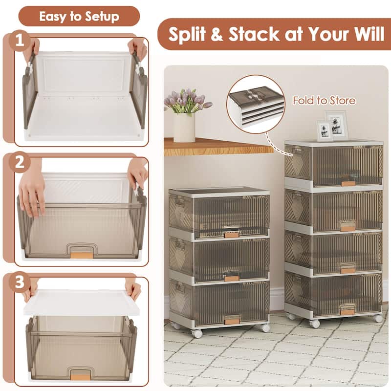 Costway 4-Cube Stackable Storage Bins with Detachable Wheels 13.5Gal - See Details