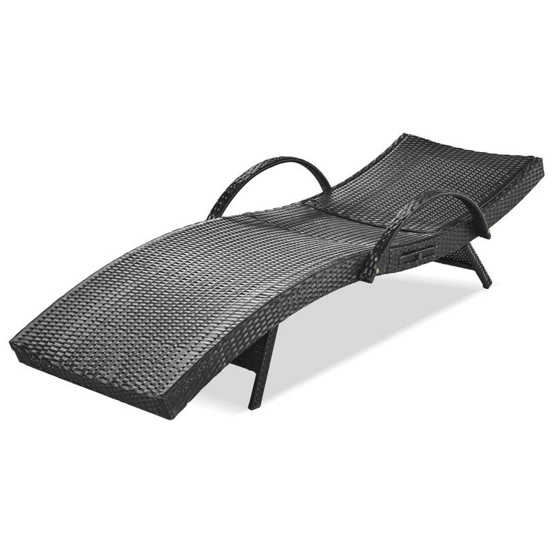 2-piece Outdoor Wicker Chaise Lounge Chairs Set with Pull-out Side Table, Patio Pool Adjustable Reclining Sun Lounger